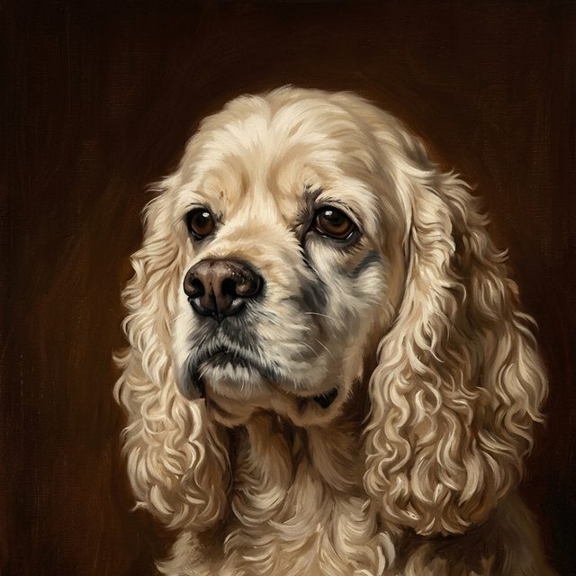 Heritage portrait of a spaniel on the umber background