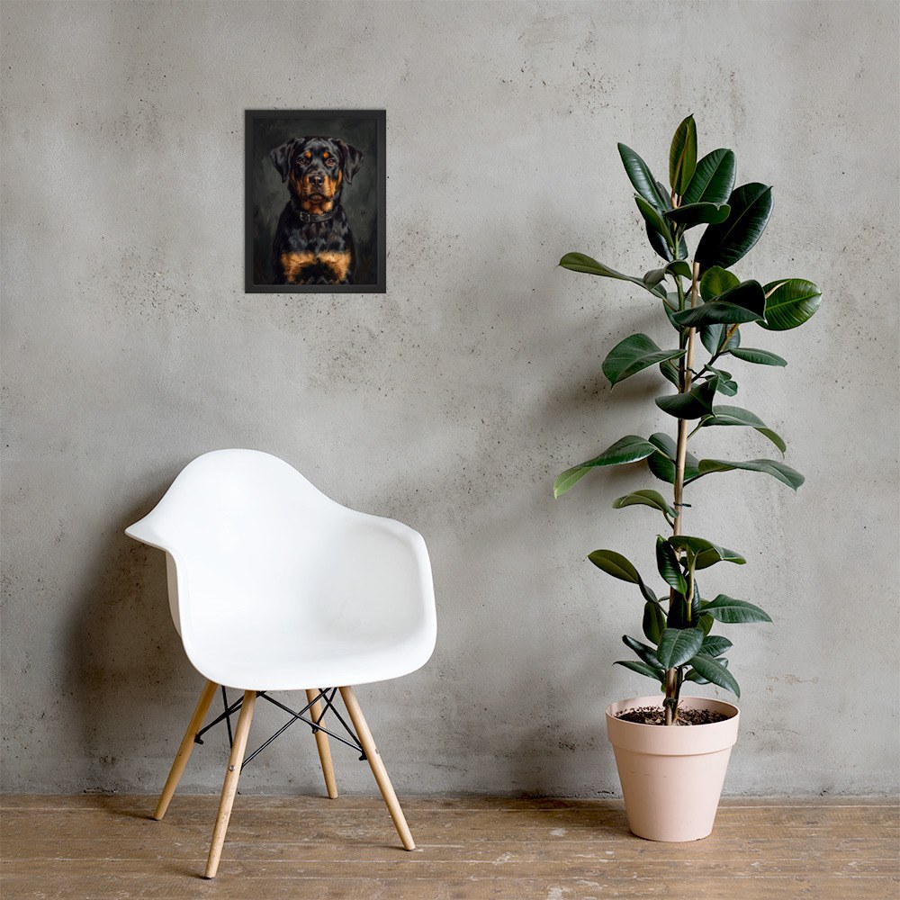 The framed 12 by 16 portrait hanging on a wall in a real room